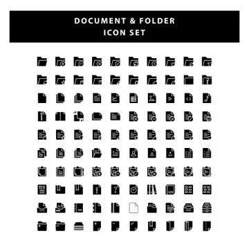 Set of Document and Folder icon with glyph style design vector Stock Illustration