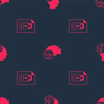 Set Document and lock and NFT Digital crypto art on seamless pattern. Vector Stock Illustration