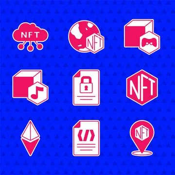 Set Document and lock, Binary code, NFT Digital crypto art, Ethereum ETH,  .. 스톡 일러스트