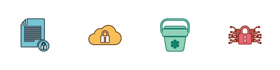 Set Document and lock, Cloud computing, Cooler bag and Cyber security icon 스톡 일러스트