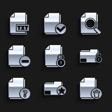 Set Document and lock, folder with star, Delete file document, Folder, Unknown Illustrazione stock