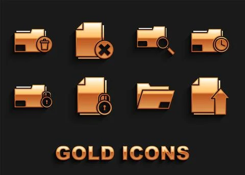 Set Document and lock, folder with clock, Upload file document, Folder, Search Stock Illustration