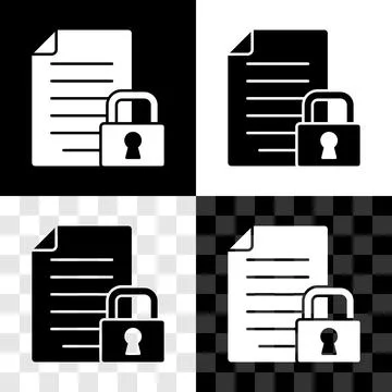 Set Document and lock icon isolated on black and white, transparent background Illustrazione stock