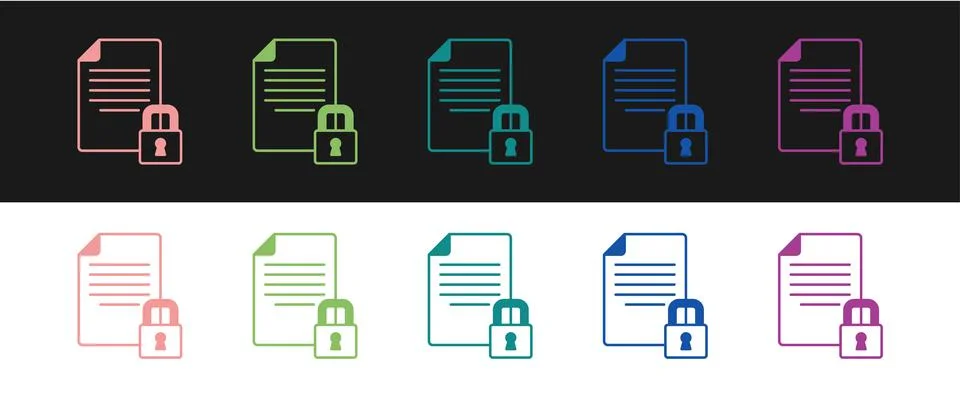 Set Document and lock icon isolated on black and white background. File format 스톡 일러스트
