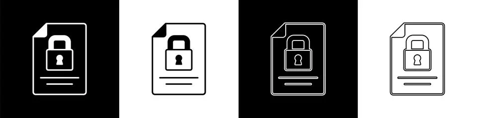 Set Document and lock icon isolated on black and white background. File format Illustrazione stock