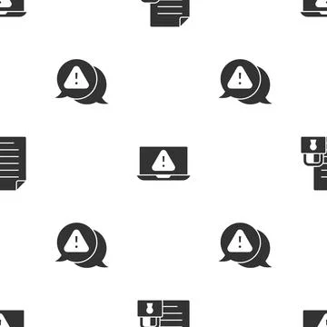 Set Document and lock, Laptop with exclamation mark and Exclamation in triangle Stock Illustration