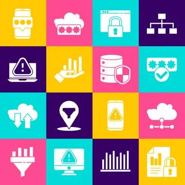 Set Document and lock, Network cloud connection, Password protection, Secure 库存插图