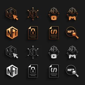 Set Document and lock, NFT Digital crypto art, Search, Binary code, and Stock Illustration