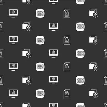 Set Document and lock, NFT Digital crypto art, Monitor with store app and Binary Stock Illustration