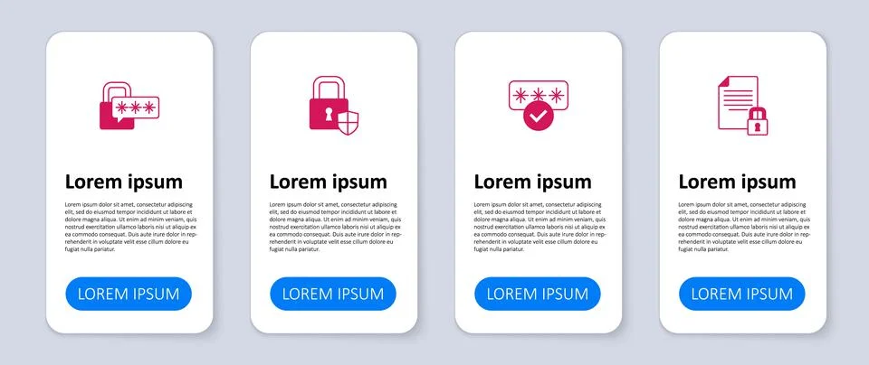 Set Document and lock, Password protection, Shield security with and Cyber. B Stock Illustration