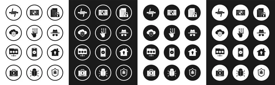 Set Document and lock, Password protection, Cloud shield, Barbed wire, Inco.. Stock Illustration