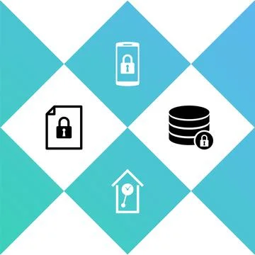 Set Document and lock, Retro wall watch, Smartphone with and Server security Stock Illustration