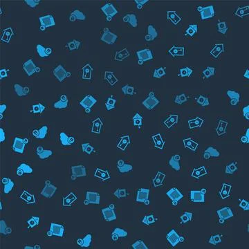 Set Document and lock, Retro wall watch, and Cloud computing on seamless pattern Stock Illustration