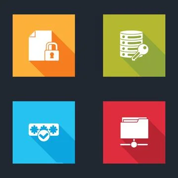 Set Document and lock, Server security with key, Password protection and FTP Stock Illustration