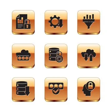 Set Document and lock, Server, Data, Web Hosting, Password protection, security イラスト素材