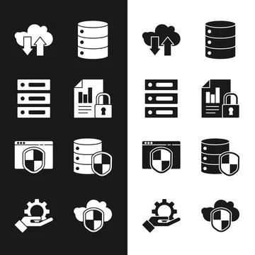 Set Document and lock, Server, Data, Web Hosting, Cloud download upload, Browser イラスト素材
