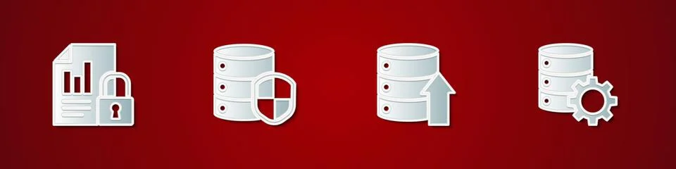 Set Document and lock, Server with shield, Server, Data, Web Hosting and gear イラスト素材