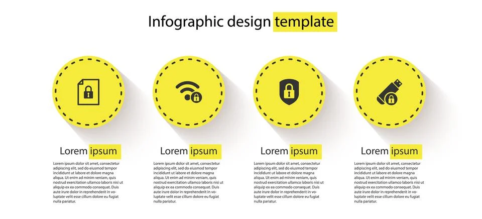 Set Document and lock, Wifi locked, Shield security with and USB flash drive Stock Illustration