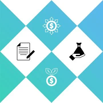 Set Document and pen, Dollar plant, Dollar, share, network and Money in hand イラスト素材