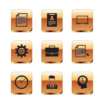 Set Document, Clock, User of man in business suit, Briefcase, Gear with dollar Stock-Illustration
