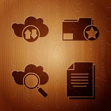 Set Document, Cloud download and upload, Search cloud computing and Document  Illustrazione stock