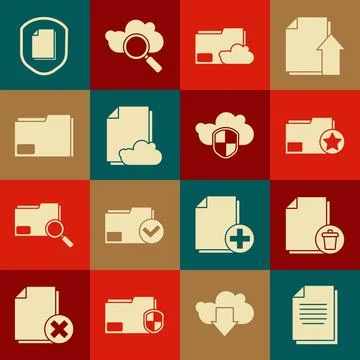 Set Document, Delete file document, folder with star, Cloud storage text Stock Illustration