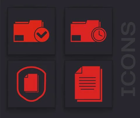 Set Document, Document folder and check mark, Document folder with clock and イラスト素材