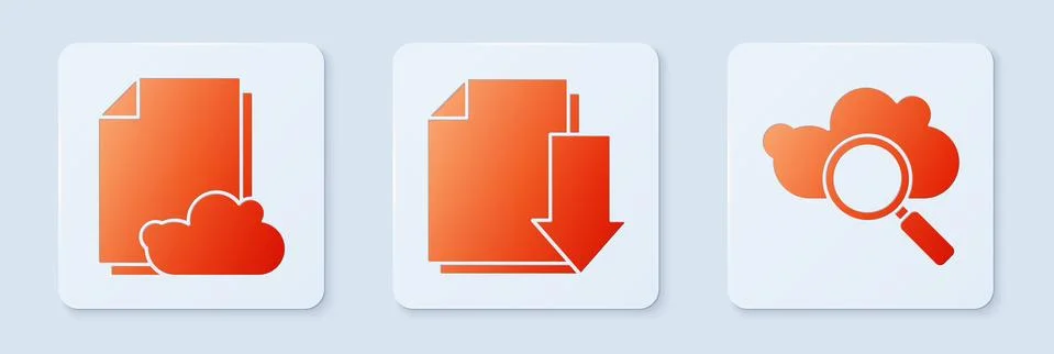 Set Document with download, Cloud storage text document and Search cloud Illustrazione stock