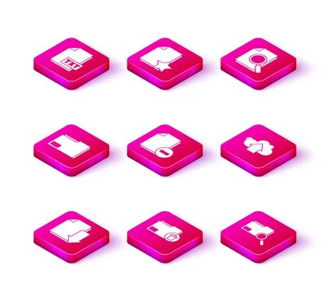 Set Document with download, Delete folder, minus, Search concept, Cloud upload Stock Illustration