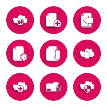 Set Document with download, folder protection, Cloud and shield, upload, Add Stock Illustration