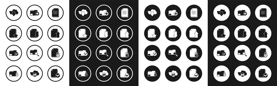 Set Document, with download, star, Cloud, Upload file document, Add new folder Stock Illustration