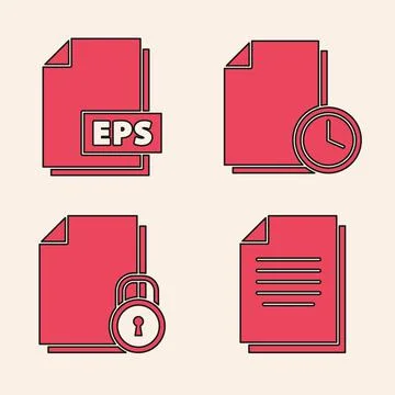 Set Document, EPS file document, Document with clock and Document and lock icon Stock Illustration