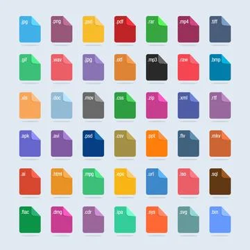 Set of Document File Formats and Labels icons. File Type Icons Stock Illustration