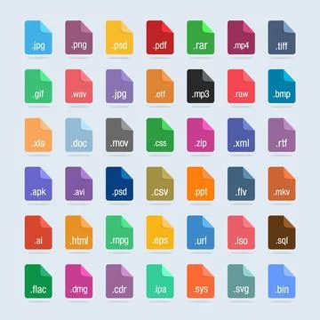 Set of Document File Formats and Labels icons. File Type Icons Stock Illustration