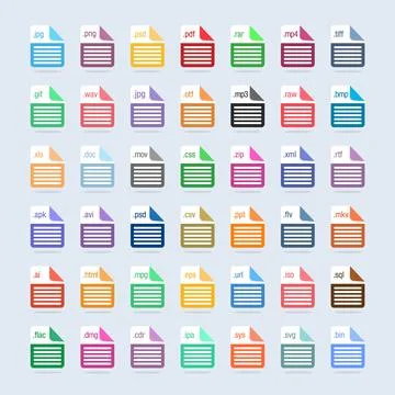 Set of Document File Formats and Labels icons. File Type Icons Stock Illustration