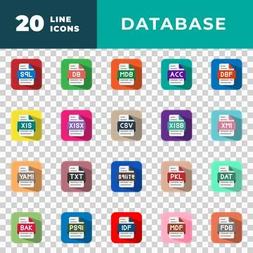Set document file type database flat icons, Suitable for websites, UI  Illustrazione stock