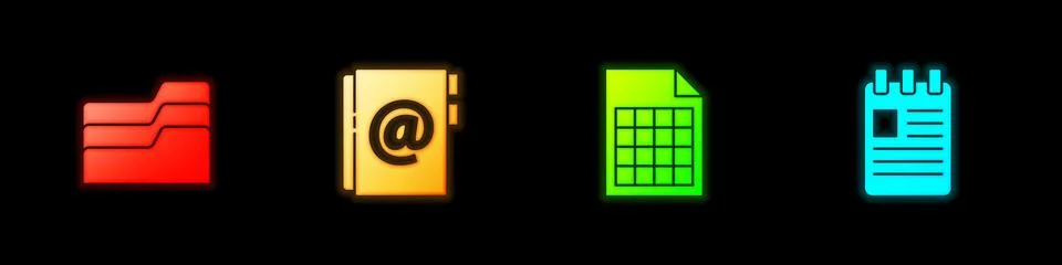 Set Document folder, Address book, File document and Spiral notebook icon 스톡 일러스트
