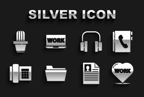 Set Document folder, Address book, Heart with text work, Resume, Telephone Illustrazione stock