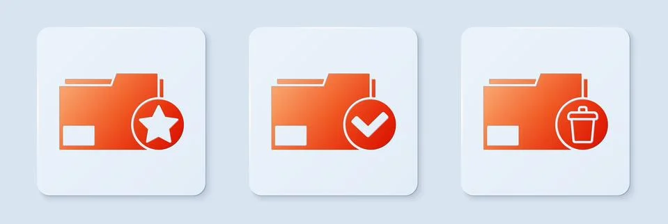 Set Document folder and check mark, Document folder with star and Delete folder Illustrazione stock
