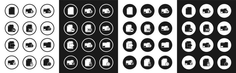 Set Document folder and check mark, XLS file document, with minus, Delete Stockillustratie