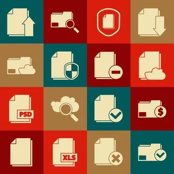 Set Document folder and check mark, Finance document, Cloud storage text イラスト素材