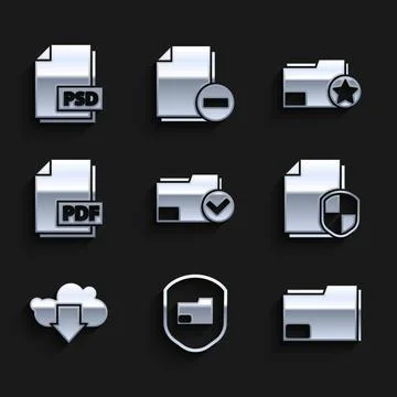 Set Document folder and check mark, protection, concept, Cloud download, PDF  イラスト素材