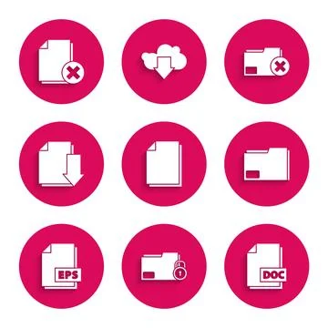 Set Document Folder and lock DOC file document folder EPS with download Delet Illustrazione stock