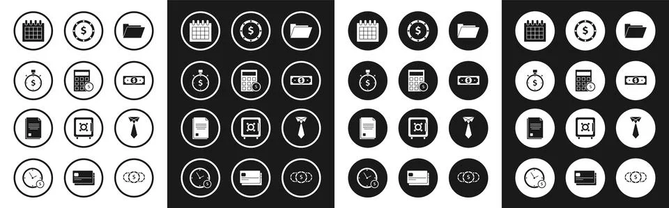Set Document folder, Calculator with dollar symbol, Time is money, Calendar Stock Illustration