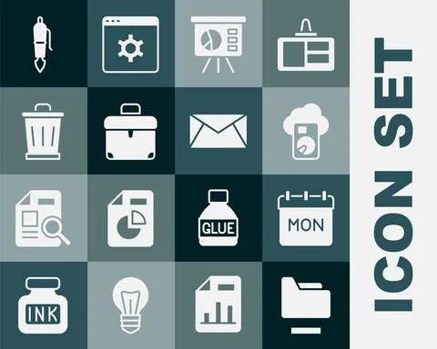 Set Document folder, Calendar, Cloud database, Board with graph, Briefcase イラスト素材