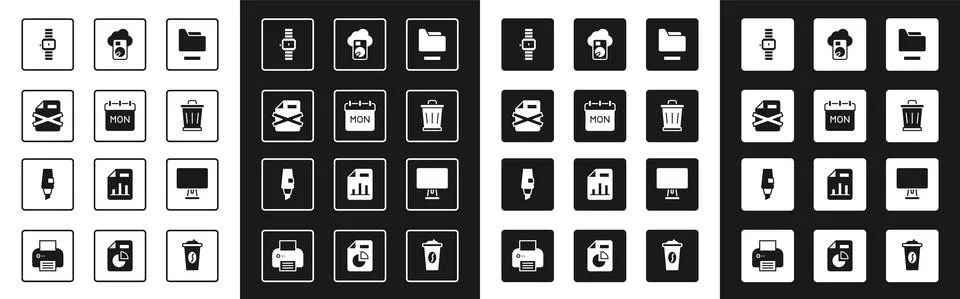 Set Document folder, Calendar, Delete file document, Wrist watch, Trash can Stock-Illustration