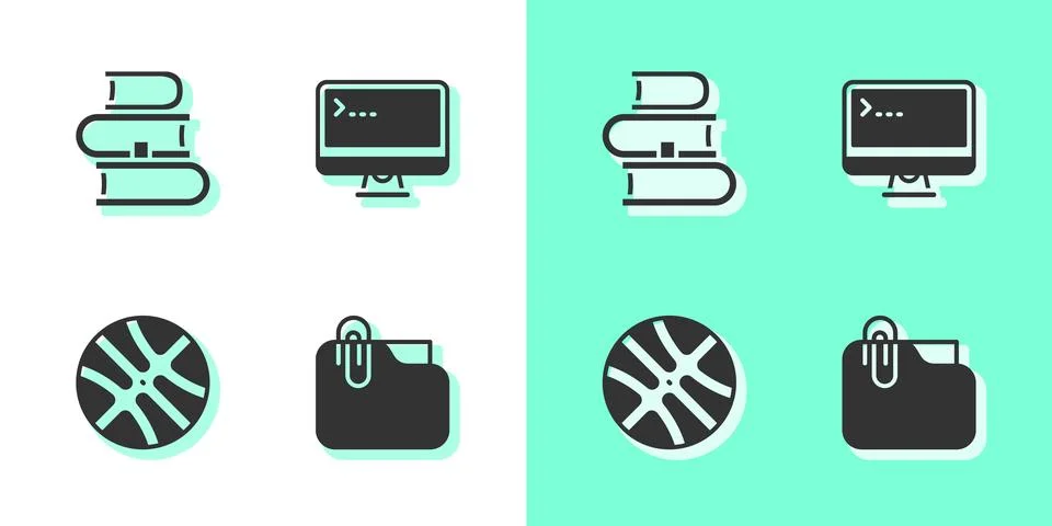 Set Document folder with clip, Book, Basketball ball and Computer monitor i.. Stock Illustration