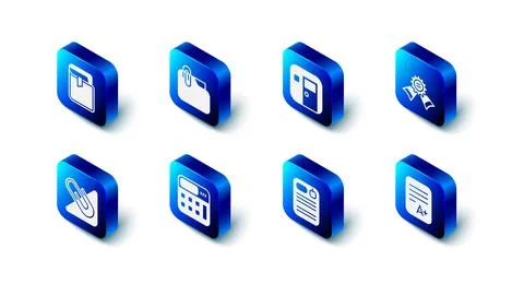 Set Document folder with clip, School classroom, Medal, Exam sheet A plus gra Stock Illustration