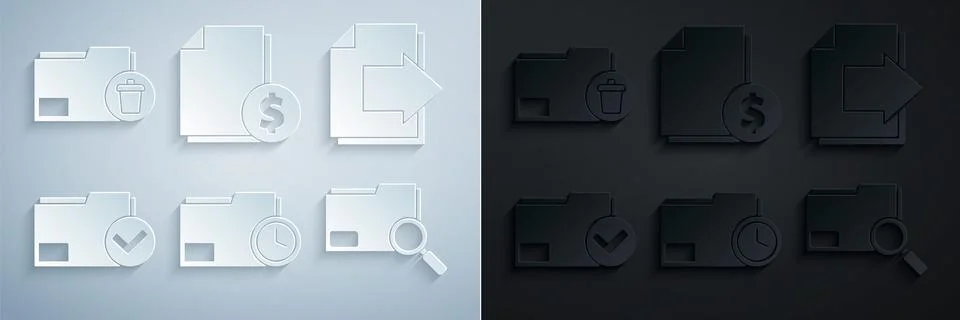 Set Document folder with clock, Next page arrow, and check mark, Search concept イラスト素材