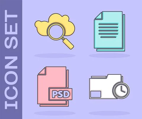 Set Document folder with clock, Search cloud computing, PSD file document and Illustrazione stock